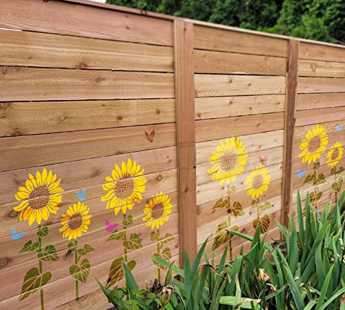GSS Designs Sunflower Stencils 12x16Inch Flower Stencils for Painting on Wood Canvas Paper Fabric Floor Wall Furniture Reusable Sunflower Wall Stencils for Fence Garden Decor