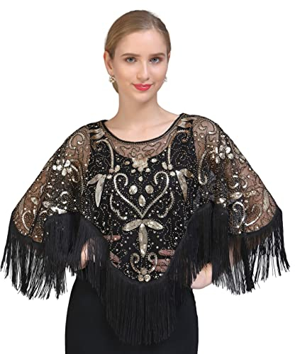 BESTORI Damen Schal 1920s Retro Pailletten Umschlagtücher Stola für Abendkleider Hochzeit Party 20er Jahre Stil Gatsby Kostüm Accessoires
