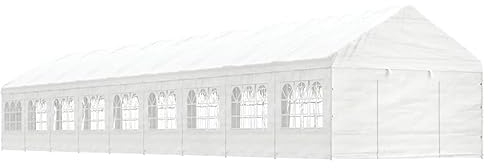 vidaXL Pavillon, Gartenpavillon mit Dach Seitenwänden, Gartenzelt Stahlrahmen, Garten Partyzelt Festzelt Zelt, Weiß 20,07x4,08x3,22m Polyethylen