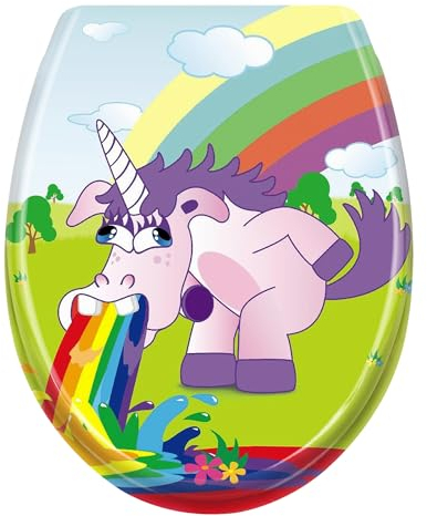 TRMLBE Toilettendeckel WC Sitz mit Absenkautomatik Toilettensitze Hochwertiger mit Quick-Release Funktion Toilettensitz Klodeckel Klobrille Toilet Seat WC Deckel, Regenbogen Pferd