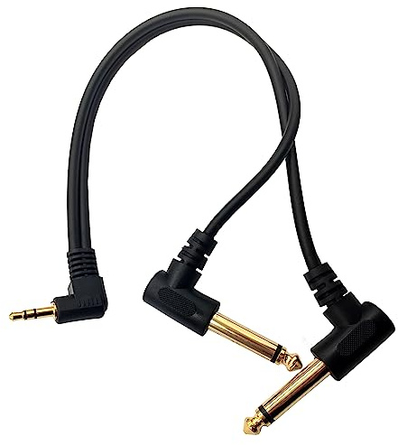 Haokiang Halokny 3.5mm to 6.35mm Splitter Audio Cable, 90 Degree 1/8 TRS Stereo Male to Dual 1/4 Mono TS Male Right Angle Y Audio Cable (3.5mmM to 6.35mmM0.3M/1Ft)