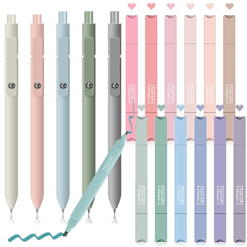 12 Textmarker Pastell und 6 Aesthetic Gelstifte,0.5cm Fineliner-Stiften Schwarzer,Pastell Textmarker Bibel Zubehör Marker Stifte für Back to School Aesthetic Bible Marker Book Annotations School.