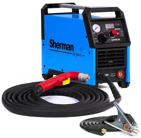 Sherman Cutter 50-45A Plasmaschneider Pilotzündung HF bis 12 mm mit 6m CB-50 Plasmabrenner - ausgestattet mit 2-Takt und 4-Takt, Test und MOSFET-Technologie - Set: Solo