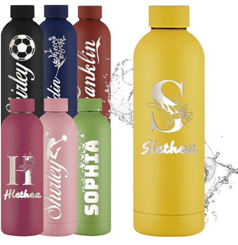 YoLLiEE Bouteille d'eau personnalisée avec nom Bouteilles d'eau personnalisées Gobelet d'eau de sport isotherme gravé en acier inoxydable 16 oz, style initiale jaune