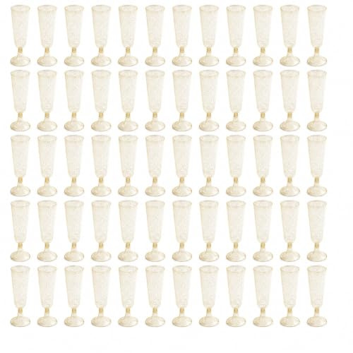 WOPPLXY 80 Stück Sektgläser Plastik Wiederverwendbar, 150ml Sektgläser Kunststoff mit Goldglitter, Mehrweg Plastik Champagnergläser für Partys, Geburtstage, Hochzeit