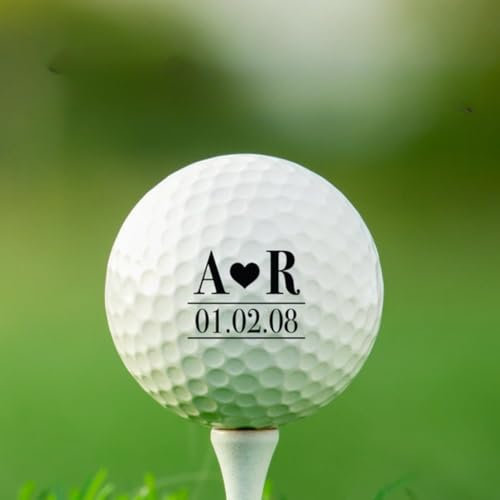 Bykiyevm Personalisierte Golfbälle, Hochzeitsgeschenk mit Namen, Initialen und Datum, Golfbälle, Geschenk für Valentinstag, Jahrestag, Trauzeugen, Geburtstage, Weihnachten (3 Stück, einseitig)