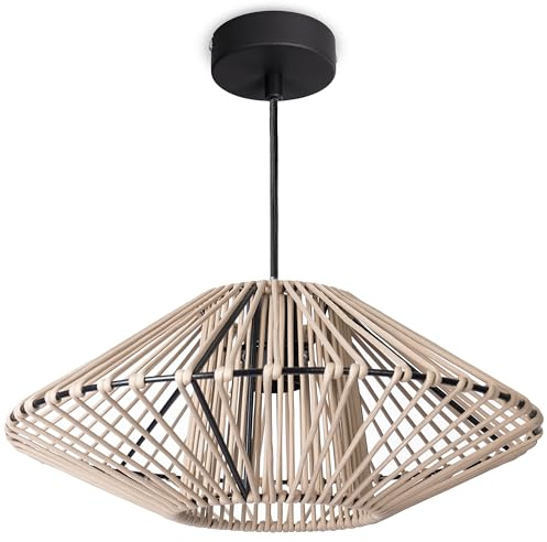 Paco Home LED Pendelleuchte Wohnzimmer Pendellampe Hängeleuchte Esszimmer Küche Deko Vintage Korboptik Boho Natur E27, Lampenart:Pendelleuchte, Farbe:Schwarz 5