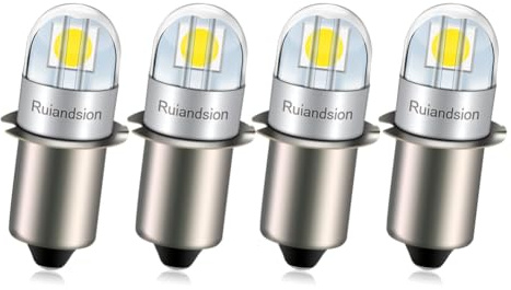 Ruiandsion P13.5S LED Bulb 3V Non Polarity 3030 2SMD Chip 6000K White 200LM LED Bulb Replacement for Headlamps Flashlights Torch Light Pack of 4