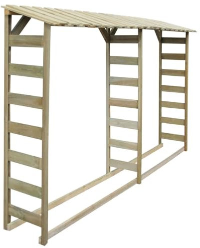 Gecheer Abri de Stockage Bois de Chauffage - 300x44x176 cm, Pin Imprégné, Résistant à la Pourriture, Facile à Assembler