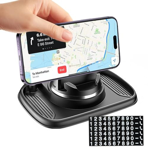 Kaslaider Supporto per Telefono Antiscivolo, Porta Cellulare Universale in Silicone, Supporto Cellulare Auto per Cruscotto con Rotazione a 360 Gradi con Numero di Telefono Adesivo
