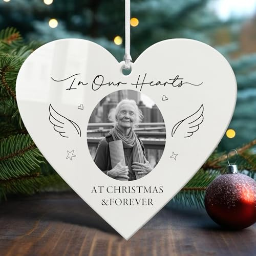 Personalised Memorial Christmas Bauble Custom Christmas Tree Decorations Xmas Ornaments Personalised Baubles In Loving Memory Keepsake for Your Loved (Design 1, Heart)