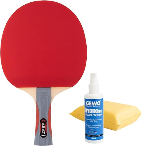 GEWO Carat Tischtennisschläger - ITTF genehmigter Allround-Tischtennisschläger mit ausgewogener Spin-Speed-Balance, Fertigschläger mit schnellem Belag und hohen Rotationseigenschaften, Griff konkav