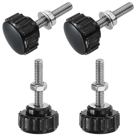 sourcing map 4 Sets Knurled Knobs Thumb Screws with Nuts Washers, Metric M4 x 20mm Male Thread 18mm Plastic Head, 304 Stainless Steel Stud Hand Knobs Clamping Thumbscrews Handles, Black