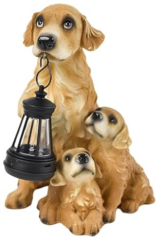 Statue de chien avec lanterne solaire, statues de chien, décoration de jardin - Figurines de chiots, statues de jardin solaires lumineuses | Sculpture de jardin de chien de 7.4 pouces, statues solaire