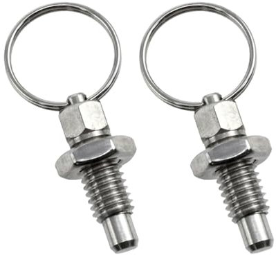 2 Pali a molla con anello di trazione, perno di sicurezza in acciaio inox, perno di bloccaggio retrattile per impianti industriali (M6)