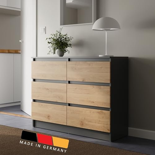 Home Collective Kommode 100cm breit mit 6 Schubladen anthrazit artisan-eiche Holz Schrank mit Schubladen Sideboard Highboard Anrichte Schlafzimmer Wohnzimmer Flur Büro Organizer Breite 100cm Höhe 78cm