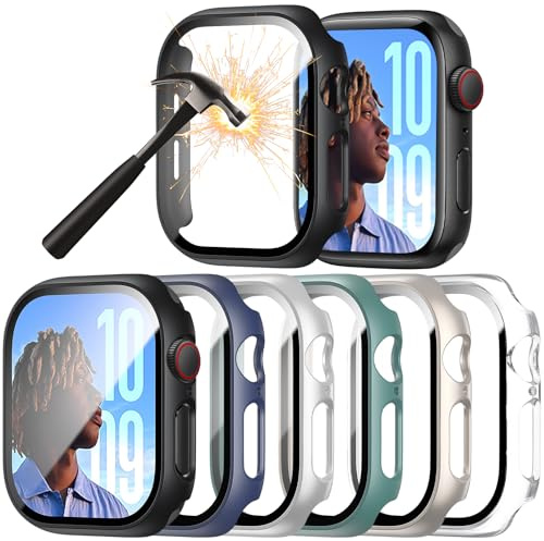 6-Stück Schutzhülle mit Displayschutzfolie Kompatibel mit Apple Watch SE/6/5/4 40mm,Ultradünne Hard Gehäuse Eingebaut Kratzfest Gehärtetes Glas Schutzfolie für iWatch SE 4 5 6 40mm