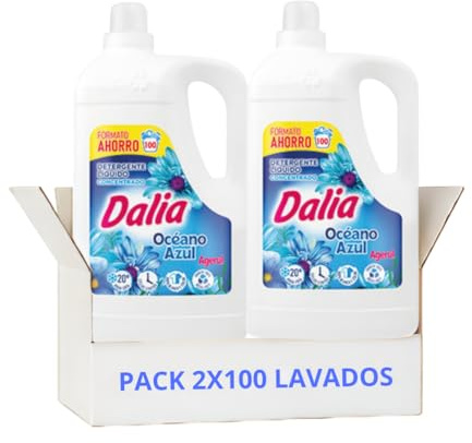Dalia | Detergente Líquido para Lavadora Quitamanchas incluso en Agua Fría | Ropa Blanca y de Color | Fragancia duradera | 2x100 Lavados | Formato Familiar (Oceano Azul)