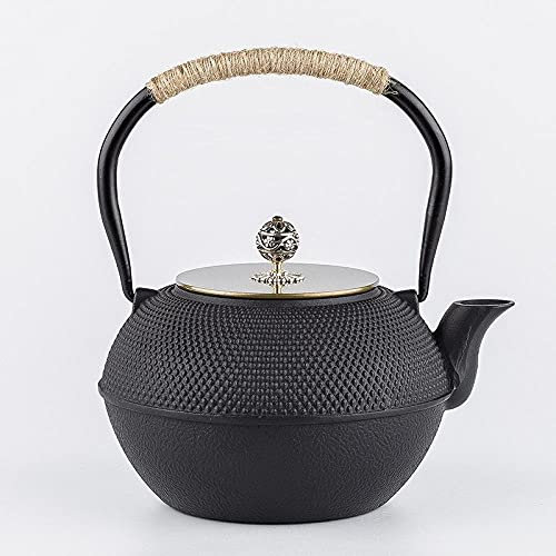 PLMNBQWE Tetera de Hierro Grueso para Cocina de inducción para el hogar, Tetera de Hierro Fundido con infusor de Acero Inoxidable, Tetera para hervir Agua, té oolong, 1200 ml