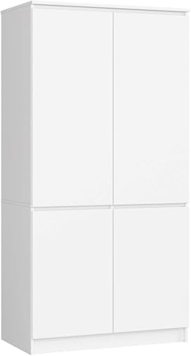 AKORD Schrankaufsatz S90 90 cm | Kleiderschrank mit 4 Türen | Garderobenerweiterung | Erweiterung für einen Kleiderschrank | B90 x H180 x T51 cm | Gewicht 66,6 kg | Weiß