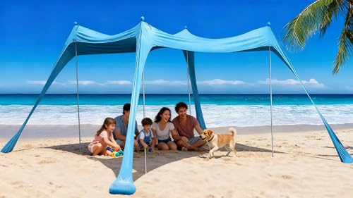 Floving strand skugga tält markis 10x10 FT strand solskydd anti-UV bärbart paraply solskydd (BLÅ, XL)