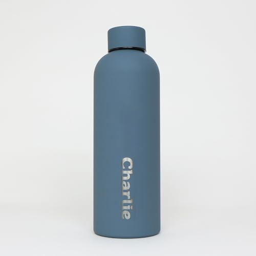 cribstar Personalised Insulated Water Bottle - Perfect for School, Travel, Office, Gym Anywhere - Small Name - Laser Engraved! (Whale Blue)