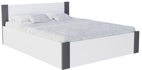 FurnitureByJDM Bett 120x200 mit Stauraum– Modernes Stauraumbett | Klappbarem Lattenrost & Gasdruckfeder – Stabiles Einzelbett mit Bettkasten – Ohne Matratze – BOSTON (Weiß/Grau)
