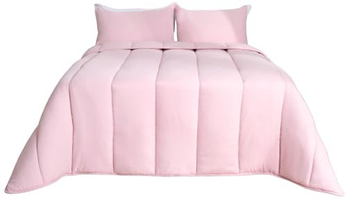 OHS Coverless Double Duvet 10.5 Tog, Soft Warm Comfy Microfibre Fabric Bed Duvet Comfortable For All Season Washable Double Duvets with Pillowcases - Blush Pink