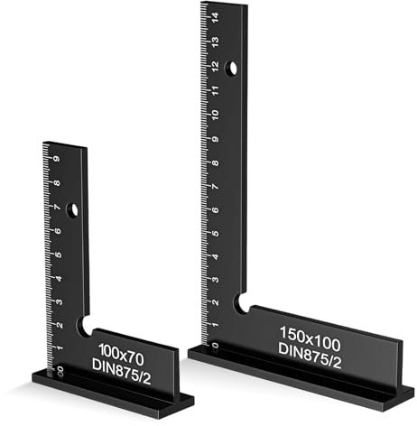 Equerre Menuisier, 2 Pièces Fausse Equerre Charpentier En Aluminium avec Echelle De Mesure Outil Precision Angle Droit pour Machines Laboratoire Et Travail Du Bois, 150x100mm Et 100x70mm