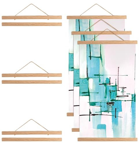 elthmpr Set de 3 Porte Affiches Magnétiques 31 cm, Cadres Poster Aimantés en Bois Naturel, Cadre Photo Magnétique Bois pour Affiches A3 – Support Affiche Moderne et Suspendu