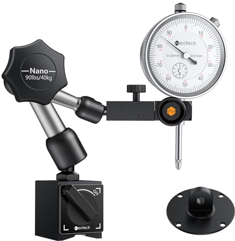 Neoteck 0-20 mm Comparateur Mécanique avec 40kg Base Magnétique – Précision 0.01 mm pour Fraiseuse Tour Atelier – Support Articulé 3 Axes avec Réglage Fin, Acier Inoxydable pour Contrôle Planéité