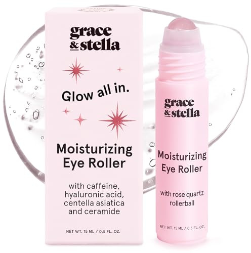 grace & stella Under Eye Brightener med rosenkvarts rollerball - hyaluronsyra och koffein ögonserum för mörka cirklar och puffiness - resestorlek toalettartiklar - vegansk hudvård (15 ml/0,51 floz)