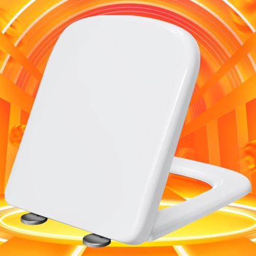 NSTVVEE Abattant WC à Fermeture Douce, siège de Toilette carré avec Couvercle, charnières réglables à Fermeture Lente (Blanc 34 x 45 cm)