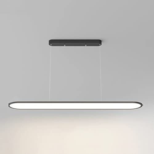 SLFFLS Long Strip Chandelier LED Dimmable Ceiling Hanging Lamp Nordic Home Kid's Room Eye Protection Pendant Dining Table Suspended Light Fixture (CRI96),Hanging Light(Black,B)