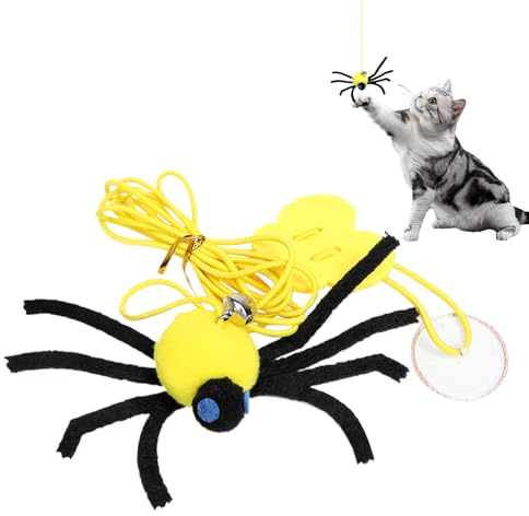 Elastisches Katzenspielzeug – Spinne zum Aufhängen am Türrahmen, lustiges interaktives Spiel, stimuliert den Jagdinstinkt mit federnder Bewegung, Haustierspielzeug für Katzen, Kätzchen und Welpen klei