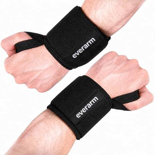 everarm Handgelenkbandagen (1 Paar) – Wrist Wraps für Krafttraining, Bankdrücken & Gym – Handgelenkstütze mit Daumenschlaufe & Klettverschluss – elastisch, für Damen & Herren – Schwarz