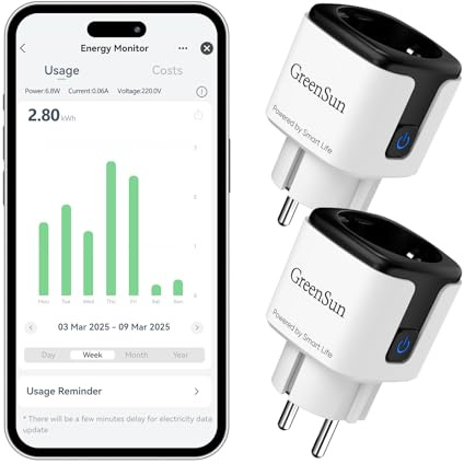 GreenSun Presa Smart WiFi Intelligente - Smart Plug Controllo Vocale Compatibile con Alexa Controllo Remoto Tramite APP SmartLife Tempo di Preselezione 16A Nero 2PC