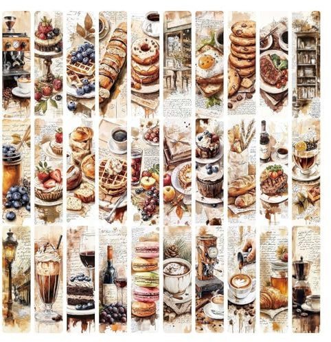 30 Stück Vintage Lesezeichen Papier Buchmarkierungen Dessert Kaffee Thema Paper Bookmarks Pack Buchmarker Set Für Buchliebhaber Schriftsteller Leser (C)