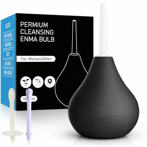 Enema Bulb Mens Anal Douche - 8 oz Reusable Clean Douche Enema Kit for MenReusable Anal Cleaner Enema Bulb (Black, 3 Different Nozzles)