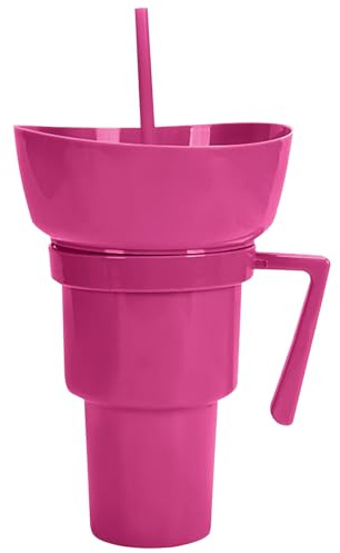 Stadium Tumbler With Snack Bowl - 2 In 1 Cup Bowl Combo With Straw, Snack And Drink Cup, Multifunction Popcorn Cups Reusable Snacks Tumbler, Spill-proof Beverage Holder Food Container For Adults Kids
