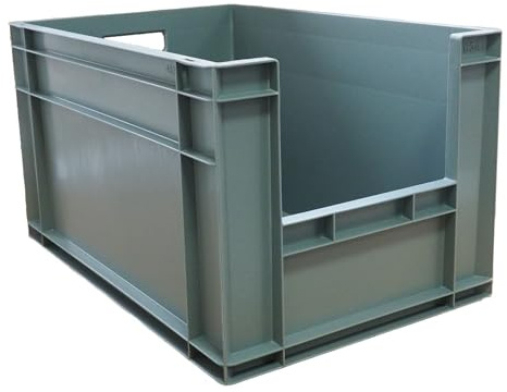 HomeHQ 6x 63L Plastic Storage Boxes, Stackable Heavy Duty Crate, Container Crates for Warehouse, Garage, Grey Plastic Box (GREY)