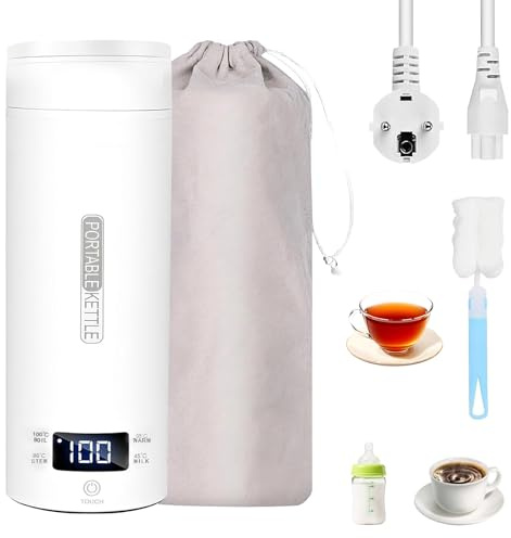 Idota Reisewasserkocher Klein, 400ml Reise wasserkocher | 4 Temperaturstufen, Mini Reisewasserkocher für Tee, Kaffee & Babynahrung