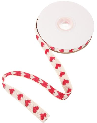 DOITOOL Rotes Geschenkband Weiches und Modisches Schleifenband aus Polyester Baumwolle mit Herzmuster Zuschneidbares Stoffband für Verpackung und Dekoration