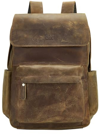 Brass Tacks echtes Leder aus verrückten Pferdeleder umwandelbar 15.6 Laptop Steampunk Vintage Reisen Tagesrucksack