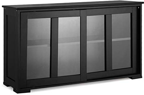 GOPLUS Sideboard, Küchenschrank Farbewahl, Anrichte-Schrank, Badkommode, Beistellschrank, Standschrank, Mehrzweckschrank mit Schiebetüren (Schwarz)