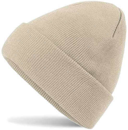 Hatstar Wintermütze | Damen Beanie Mütze | Herren Feinstrick Beanie | für Frauen Männer Unisex | Cuffed Hats Weich & Warm (Sand)