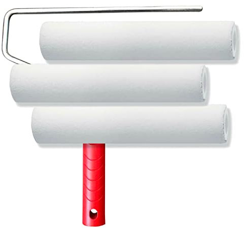 BEKATEQ Beschichtungswalze Malerrolle 25cm - Farbrolle kurzflor 5mm für Epoxidharz Bodenbeschichtung, Polyesterharz, PU, Kunstharzlack, Alkydharzlack (3xFarbwalze + Farbbügel) - BE-79W