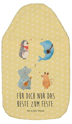 Mr. & Mrs. Panda Wärmflasche Big Band - Geschenk, Gute Laune, Bettflasche, Musikanten, Wärmekissen, Wärmflaschenbezug, Kleine Wärmflasche, Pinguin,