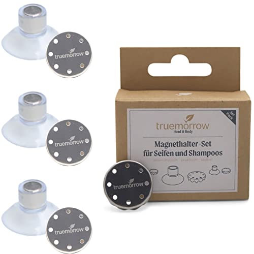 truemorrow 3er Set Seifenhalter mit Magnet ohne Bohren (Saugnapf), Magnethalter für Seifen und Shampoos, magnetische Seifenablage, Seifenschale für Dusche, Badewanne, Waschbecken, Bad und Küche