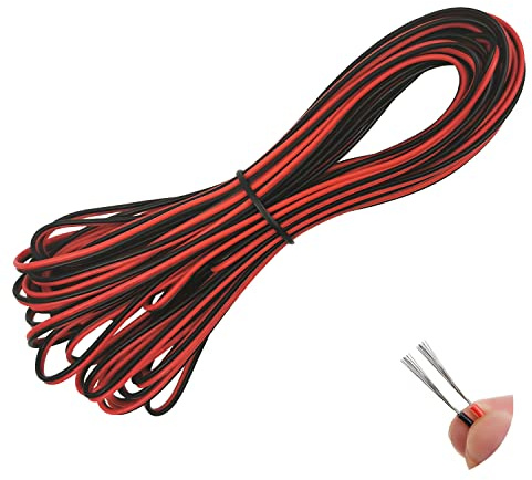 OMIGA 20 Meter 22AWG Electrical Cable 2 Core Flexible Copper Cable PVC Mains Electrical Cable 2 Pin Red Black Wire for Single Color LED Strip Light Extension Cable (Red Black)